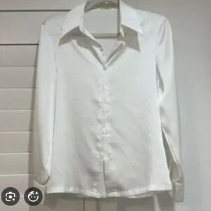 Brandy Melville Satin White Button-Down Shirt